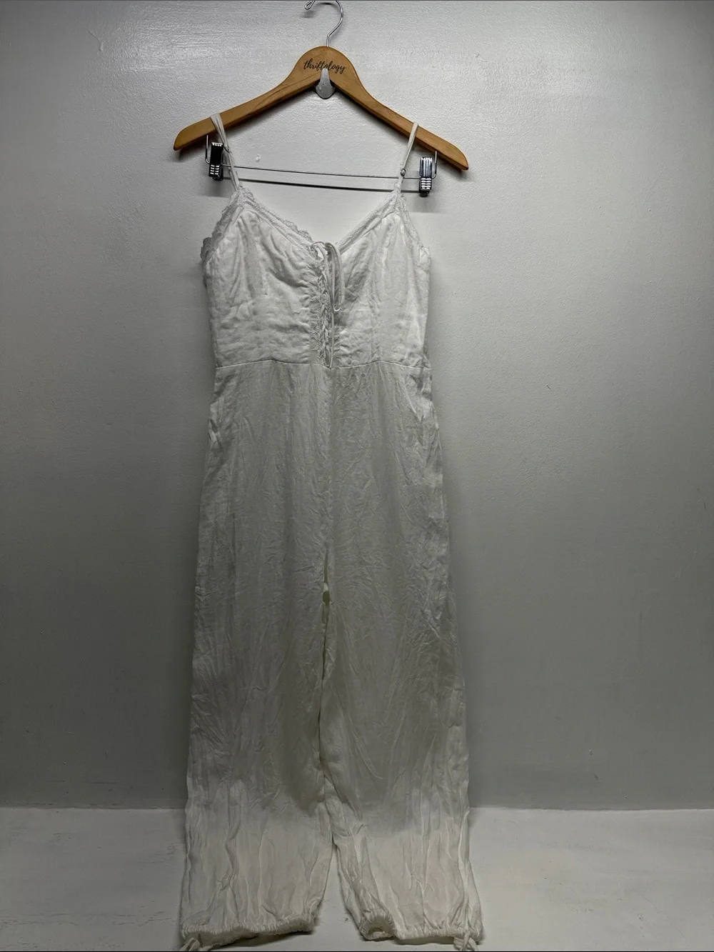 Reformation Rose Jumpsuit 100% Linen Lightweight Lace Tie Front V Neck White 10
